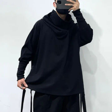 Autumn Winter Original Personalized Double-Layer Stand Collar Hem Slit Handsome Solid Color Sweatshirts Designer Loose Tops