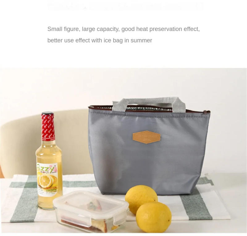 Description Picture 5 of itemLunch Box Camping Picnic Bag Lunch Bag Solid Color Portable Insulated Refrigerated Bag Cold Food Cooler Thermal Bag Handbag Hot