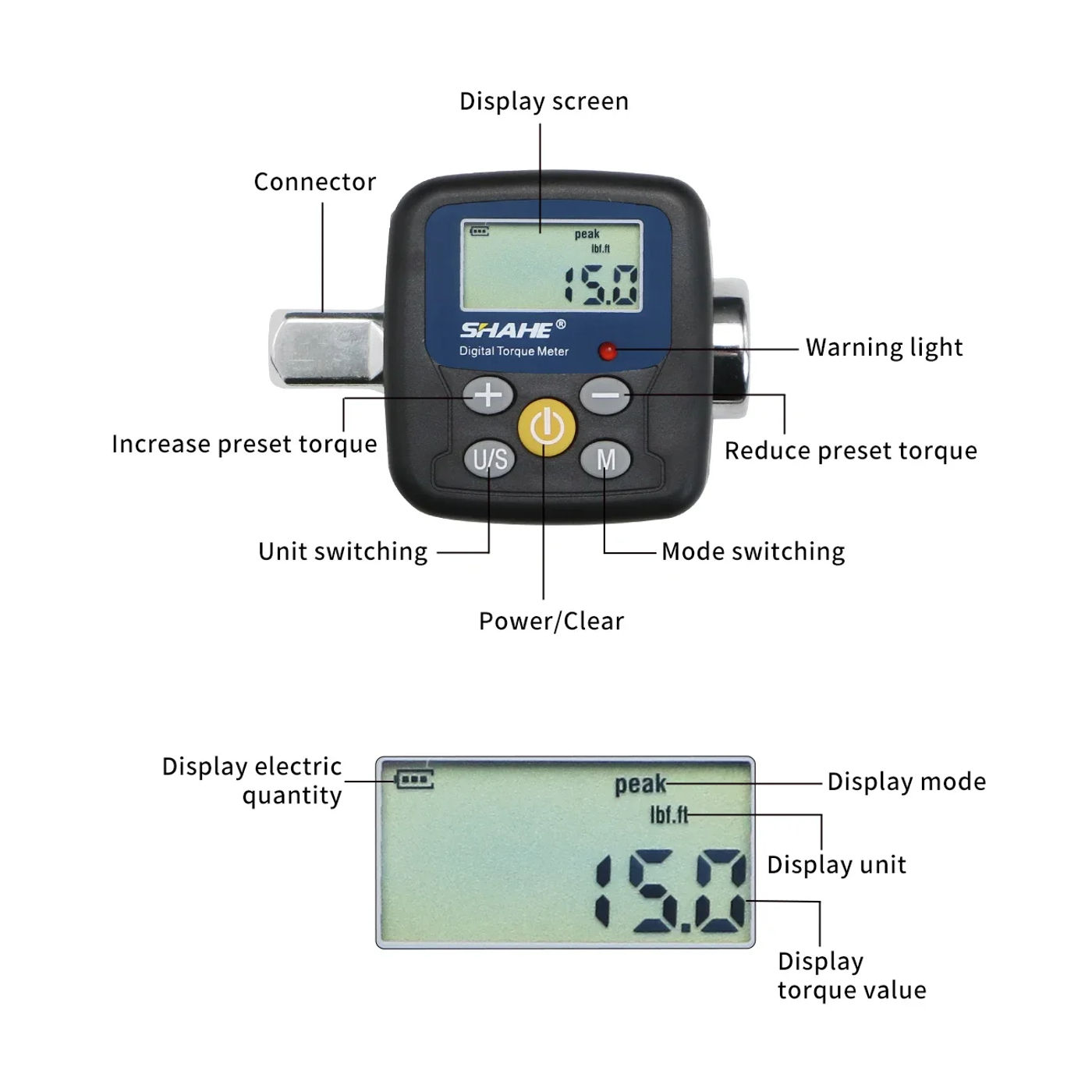 Description Picture 5 of itemShahe Digital Torque Meter 1/2'' to 1/4'' 1/2'' to 3/8'' Adapters Electronic Torque Tool for Automotive Bike Bicycle Motorcycle