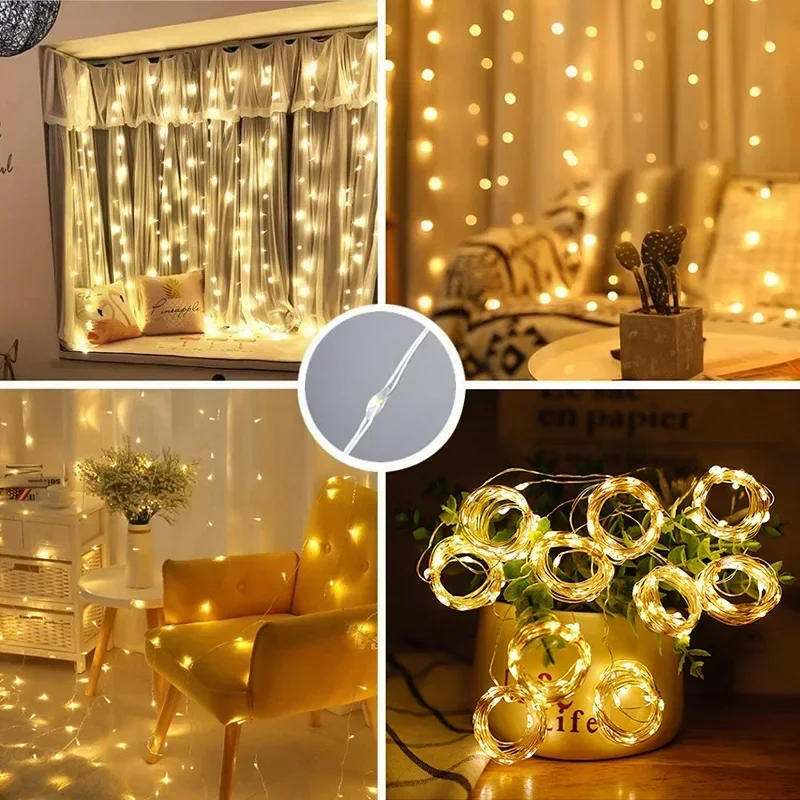 Description Picture 3 of itemChristmas Lights Curtains for Windows Led Fairy New Year Lighting Room String Waterfalls Decorations Battery Powered Garland