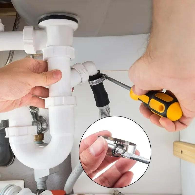 Description Picture 6 of item10/60Pcs Hose Clamps Stainless Steel Adjustable Screw Faucet Water Pipes Fasteners Fuel Tube Line Worm Gear Clip Hoop Plier Tool