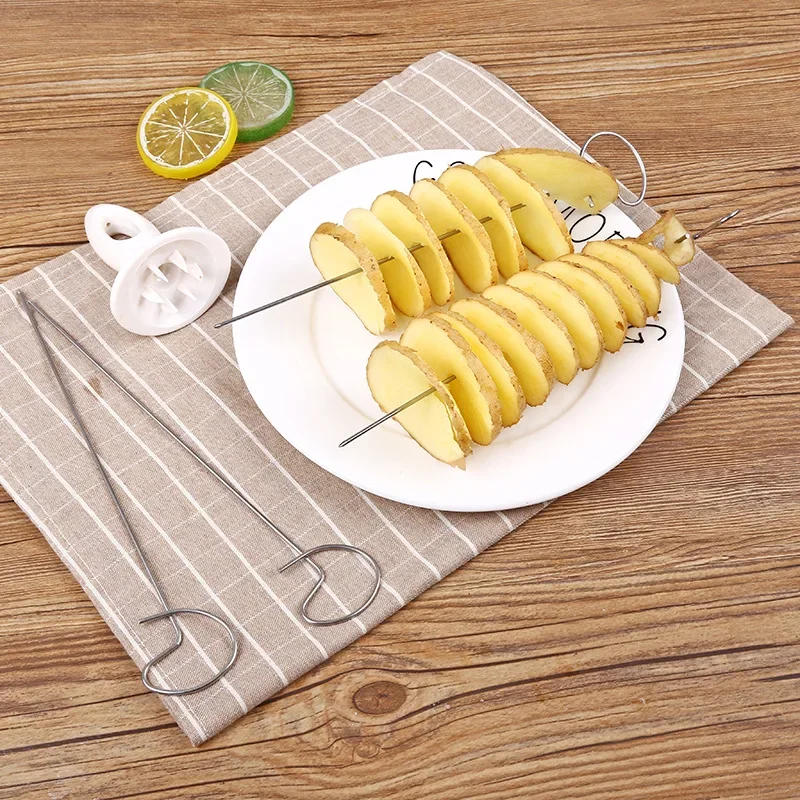 Description Picture 6 of item1Set Stainless Steel Plastic Rotate Potato Slicer Twisted Potato Spiral Slice Cutter Creative Vegetable Tool Kitchen Gadgets