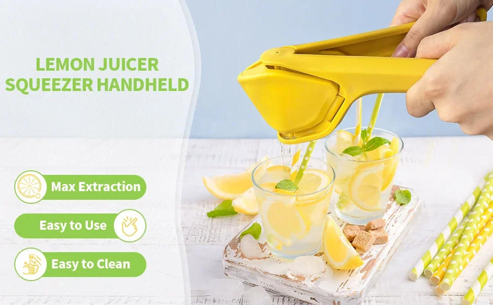 Description Picture 2 of itemMax Juice Extraction Lemon Lime Squeezer EasytoUse Flat Lemon Squeezer with Leverage Squeezer with Built in Strainer Yellow