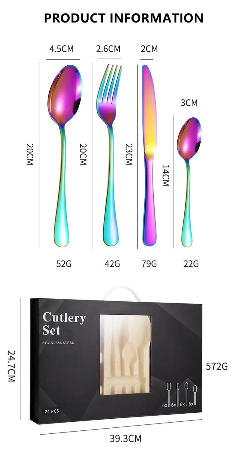 Description Picture 5 of item24PCS Gift-Pack Cutlery Tableware Set Black Golden Spoon Fork Dinnerware Kitchen Gadget Sets Stainless Steel Portable Utensils