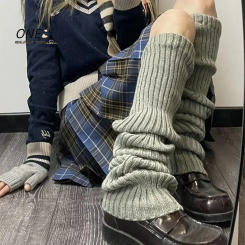 New in JK Lolita Leg Warmer Women's Autumn Winter Knitted Foot Cover Long Socks White Y2K Punk Gothic Crochet Socks Boot Cuffs