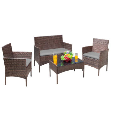 Vineego 4 Pieces Outdoor Patio Furniture Sets Conversation Sets Rattan Chair Wicker Sets with Cushioned Tempered Glass, Gray