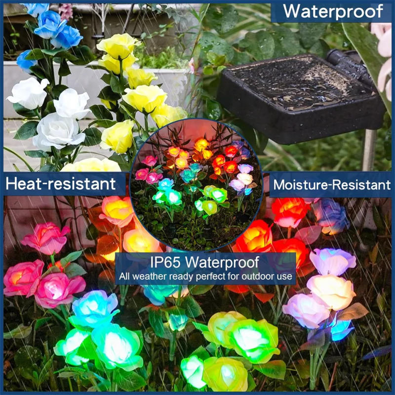 Description Picture 4 of item5 Head LED Solar Flower Solar Simulation Rose LED Light For Garden Yard Lawn Night Lamp Waterproof Garden Home Decoration Flower