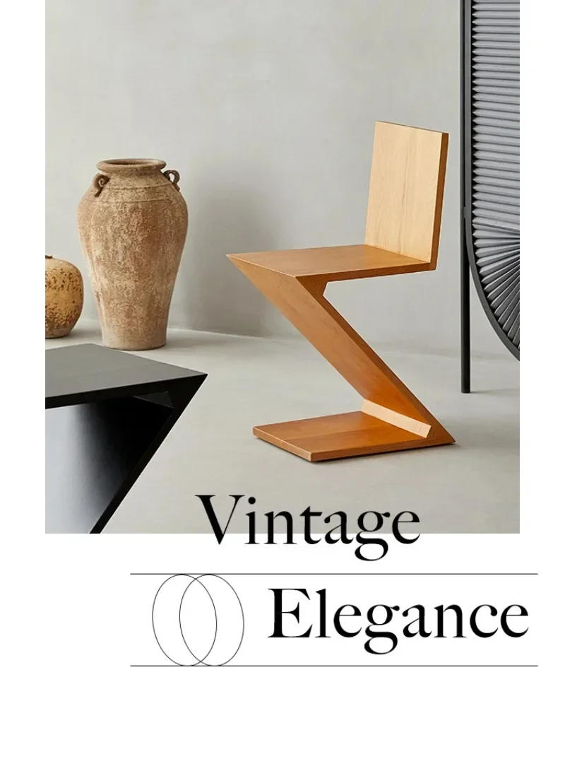 Description Picture 6 of itemLuxury Chair Zigzagchair Designer Dining Chair Creative Solid Wood Z- Shaped Home Dining Chairs Living Room Furniture Gift