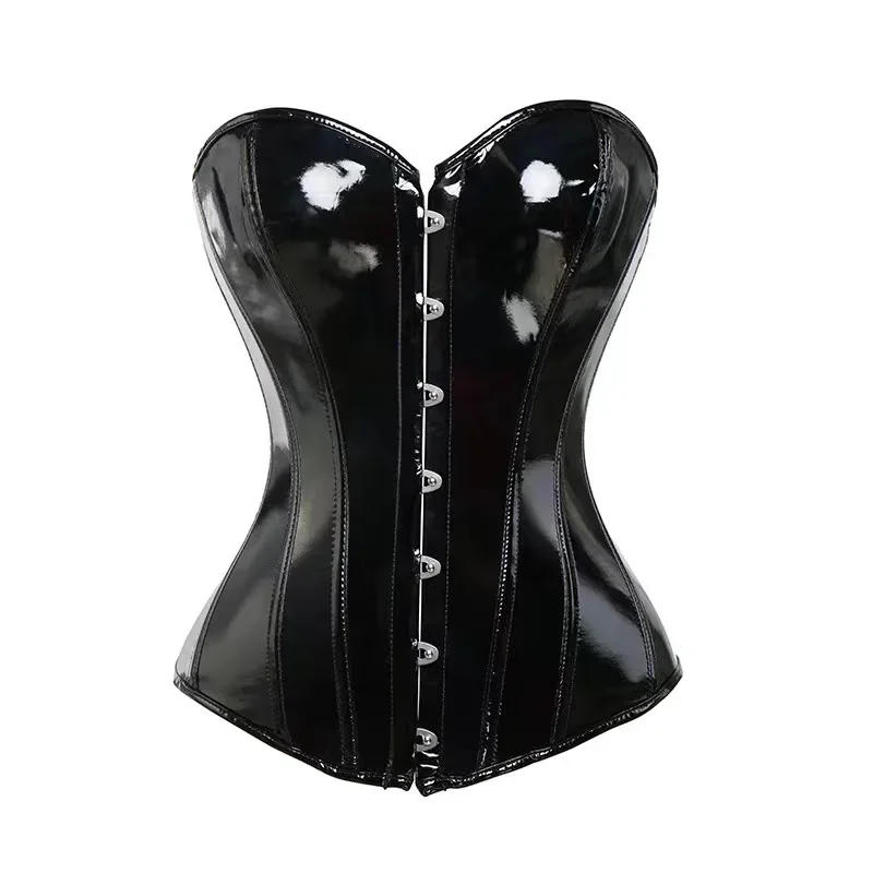 Description Picture 6 of itemBlack PVC Vinyl Corset Plus Size Women Sexy Overbust Bustiers Top Shiny Leather Lingerie Steampunk Corselet Lace Up Korsett