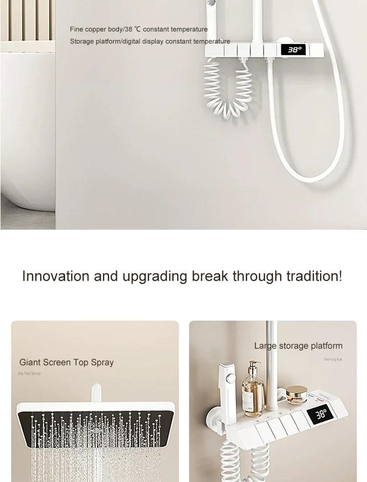Description Picture 3 of itemBathroom Shower System Set Booster Nozzle Constant Temperature Piano Digital Display Household White Set