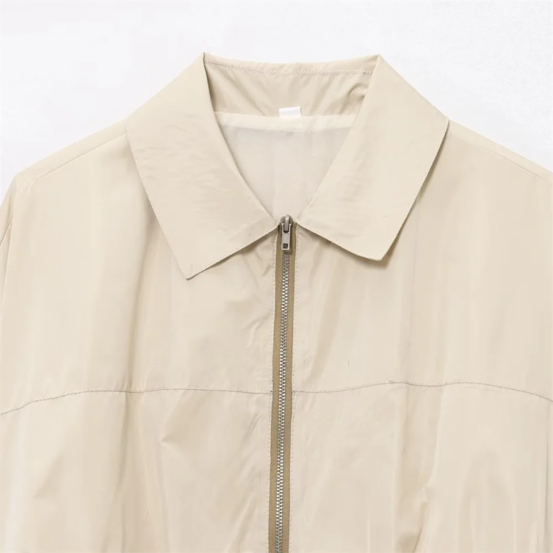 Description Picture 5 of itemPB&ZA 2025 Women's Long - Sleeve Collared Zip - Front Cropped Jackets in Black and Beige for a Trendy and Fashionable Look