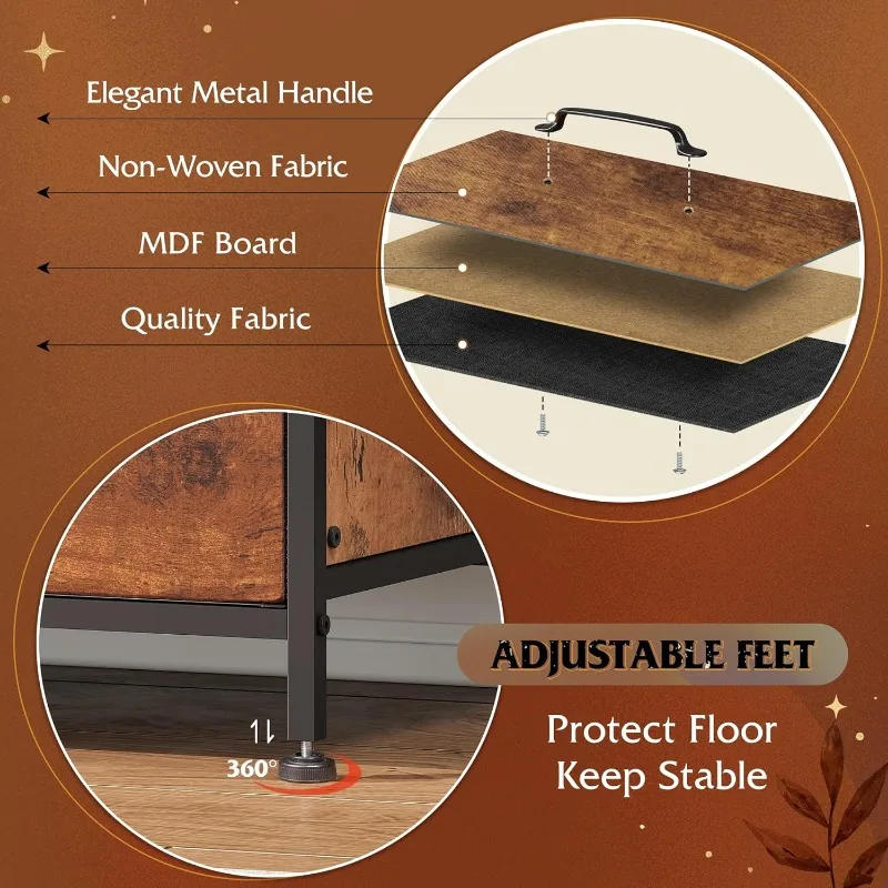 Description Picture 6 of itemWide Dresser with 6 Drawers, TV Stand for 50" TV, Entertainment Center with Metal Frame, Wooden Top, Fabric Storage Dresser for