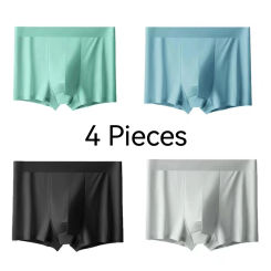 4 Pieces Men Boxer Shorts Underpants Underwear 4 Color Mixing XL XXL 3XL Ice Silk Smooth Cool Ventilate Fashion Fitness Sports