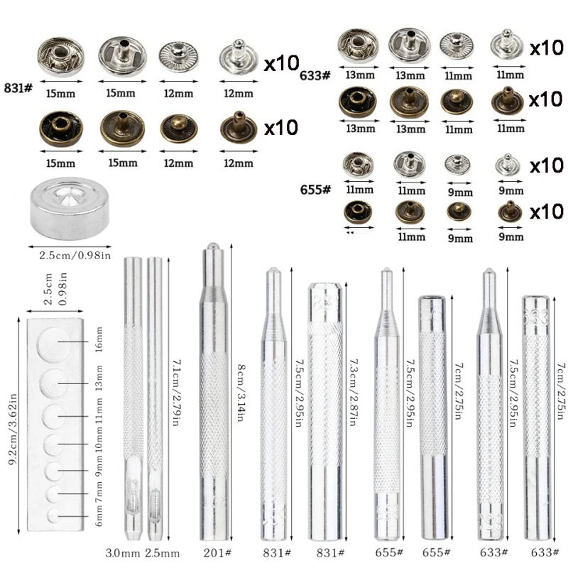 Description Picture 2 of itemKRABALL 251PCS Metal Button Leather Snap Fasteners Kit Snap Press Studs with Installation for Clothing Leather Jacket Jeans Wear