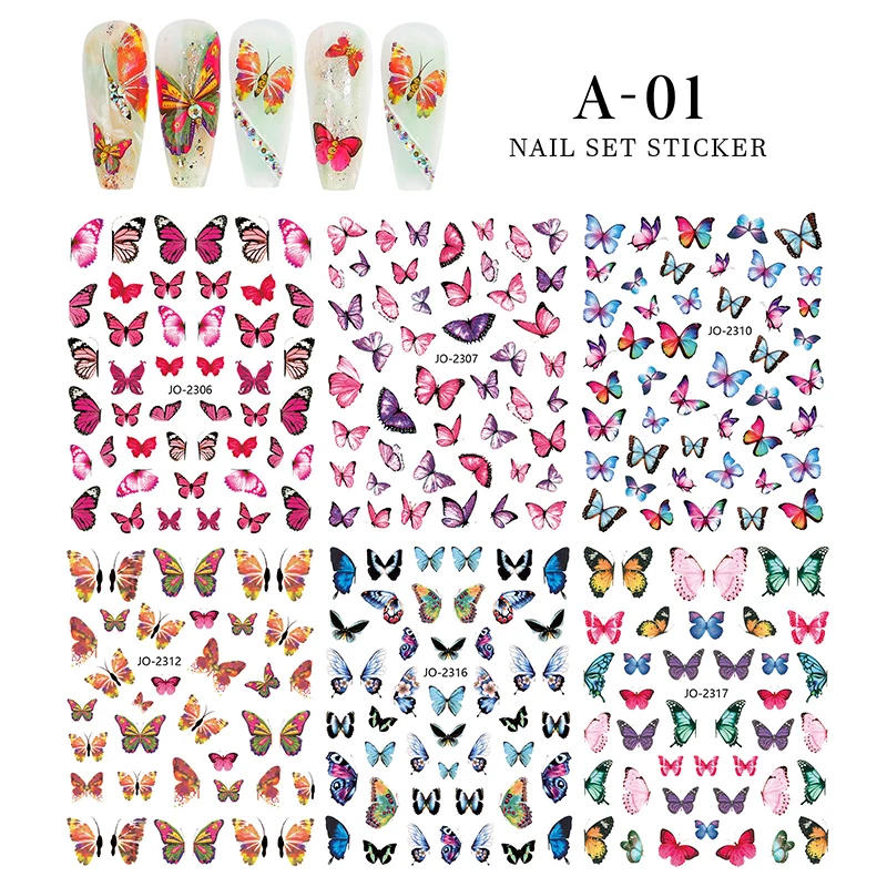 Description Picture 5 of item6sheet/set 3D Laser Butterfly Stickers For Nails DIY Gilding Slider Wraps Adheisve Nail Art Stickers Decals Manicure Charms