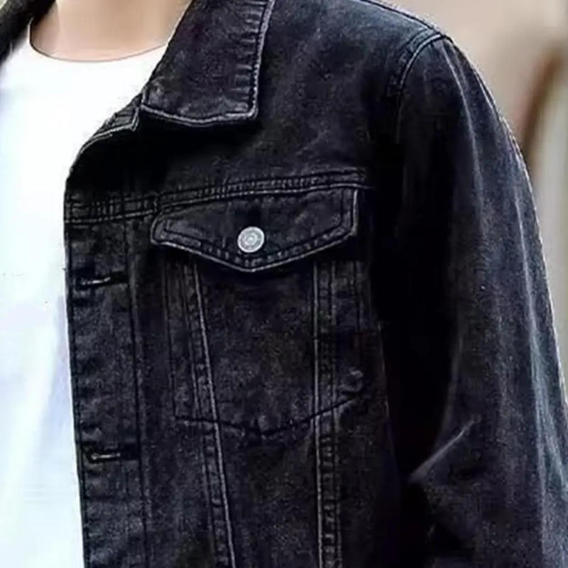 Description Picture 2 of itemButton Closure Men Jacket Retro Hop Style Denim Jacket with Multi Pockets Lapel for Men Streetwear Coat Plus Size