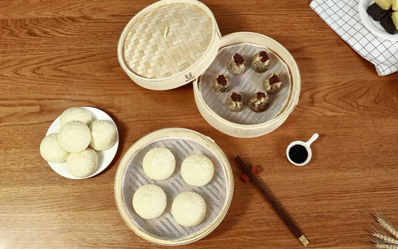 Description Picture 2 of itemBamboo Steamer Basket with Lid Dumpling Steamer Basket Chinese Steamer Basket Bamboo Steamer for Cooking Bao Buns Steam Basket