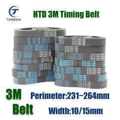 HTD 3M Closed Loop Rubber Timing Belt Length 231/234/237/240/243/246/249/252/255/258/261/264mm Width10/15mm 3M Synchronous Belt