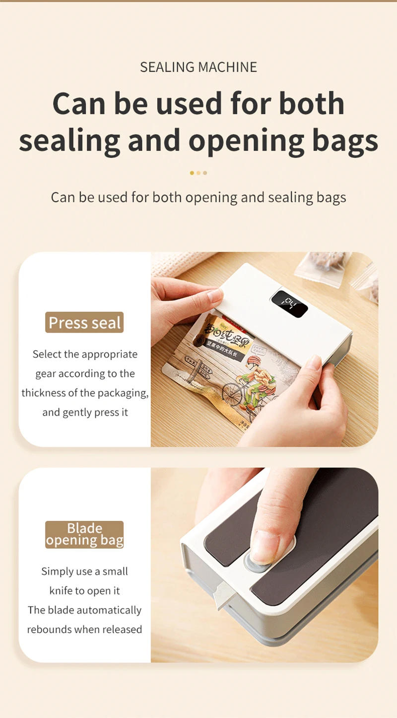 Description Picture 6 of itemPlastic Bags Sealer Mini Heat Bag Sealing Machine 2-in-1 Portable Packaging Bags Sealer Rechargeable Food Thermal Bags Sealer