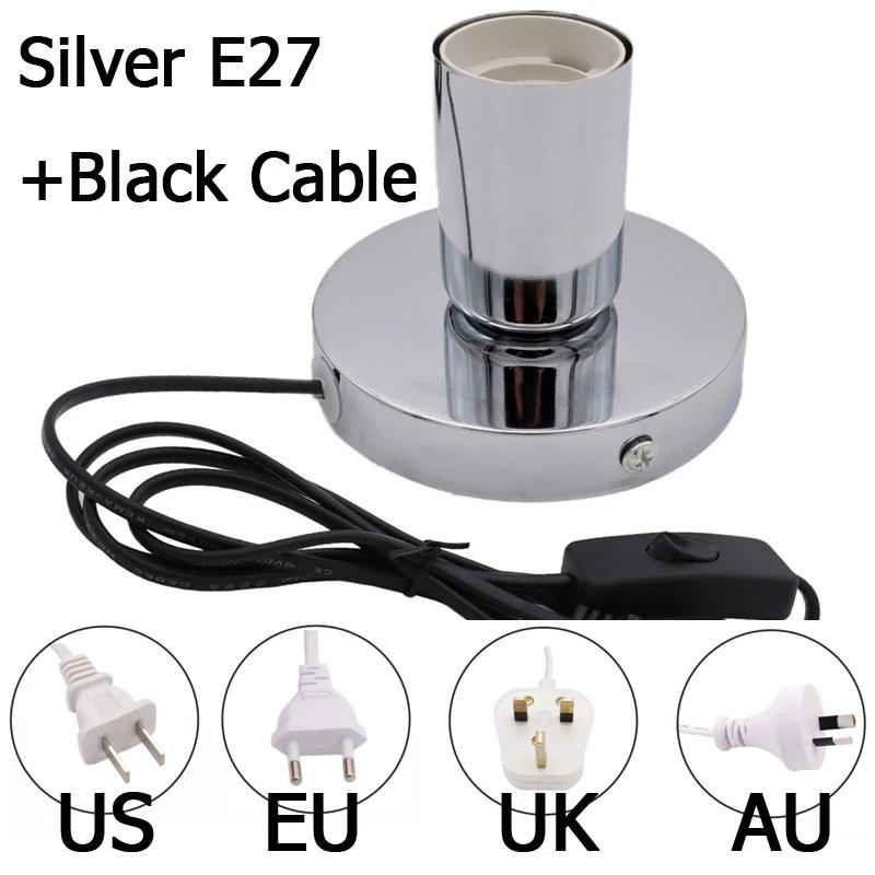 Description Picture 3 of item1PCS US EU to E27 LED Light Power Cord Extension Lamp Holder Bedroom Desktop Decorative Disinfection Lamp Base For Bar Cafe