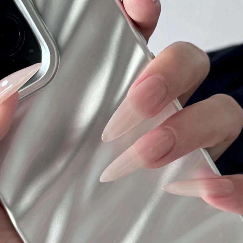 Description Picture 2 of item24pcs Long Pointed False Nails Solid Color Ins Simple Fake Nails Full Cover Wearable Artificial False Nail Patches Free Shipping