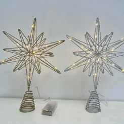 Star Christmas Tree Topper Iron Xmas Decoration Glitter Christmas Tree Decoration Party Supplies LED Light Lamp Light Up Props