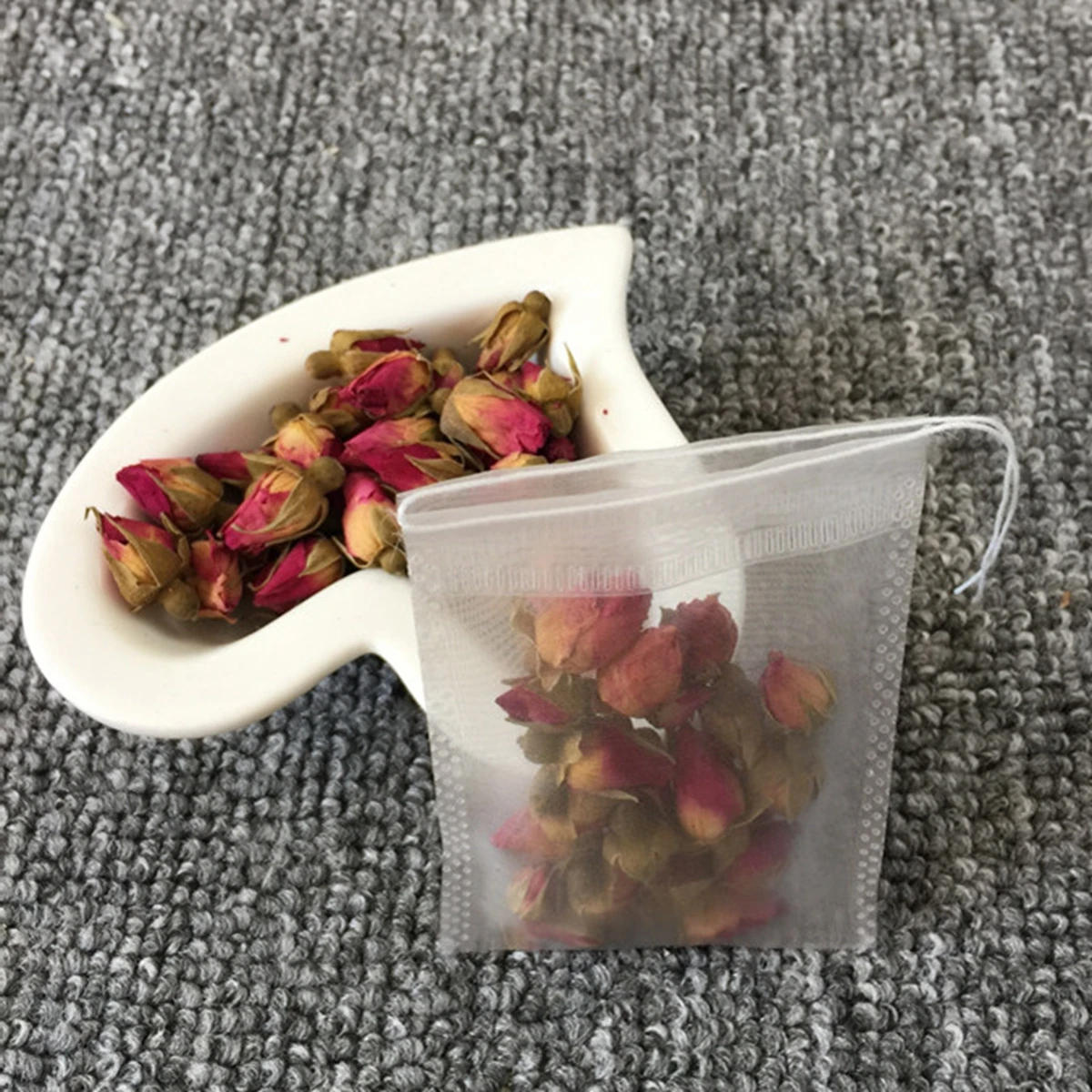 Description Picture 6 of item100Pcs Reusable Nylon Tea Bags for Loose Tea Empty Teabags Disposable Tea Bags with String Heal Seal Filter Herb Bags Teaware