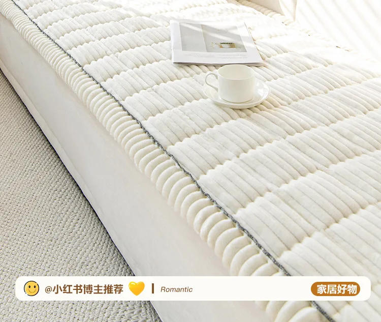 Description Picture 4 of itemNew Corduroy Quilted Sofa Towel Winter Warm Thickening Plush Cushion Couch Cover L-shaped Sectional Anti-slip Modern Sofa Cover