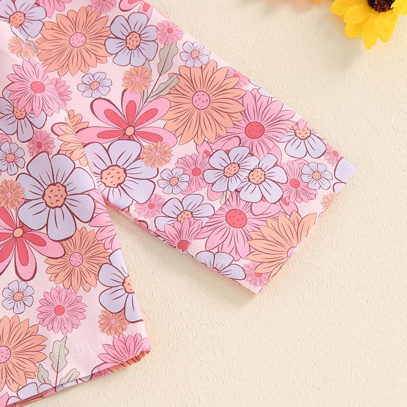 Description Picture 6 of itemKids Girls Pajamas Sets Floral Print Button up Long Sleeves Tops and Elastic Pants Loungewear Sleepwear