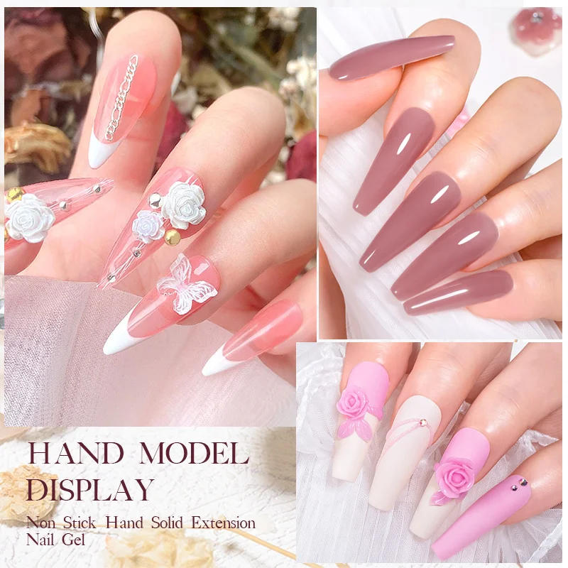 Description Picture 6 of itemMEET ACROSS 7ml Non Stick Hand Solid Extension Nail Gel Nude Pink White Extension Gel Rhinestone Glue Gel Easy To Operate DIY