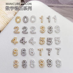 2PCS Luxury Super Sparkle Full Zircon Arabic Number 0-9 Gold Silver White Alloy Nail Art Rhinestones Decorations Manicure Charms