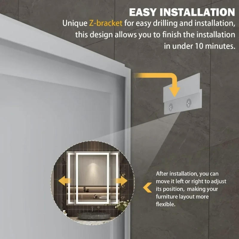 Description Picture 6 of item48''x32'' with Front + Backlit with Lights Anti-Fog, 3 Colors with Dimmable Bathroom Vanity Mirror Shatterproof