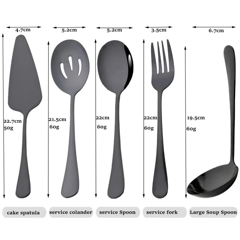 Description Picture 2 of itemDrmfiy 5/7Pcs Black Cutlery Serving Utensils Dinnerware Set Buffet Catering Flatware Serving Colander Spoons Fork Silverware Set