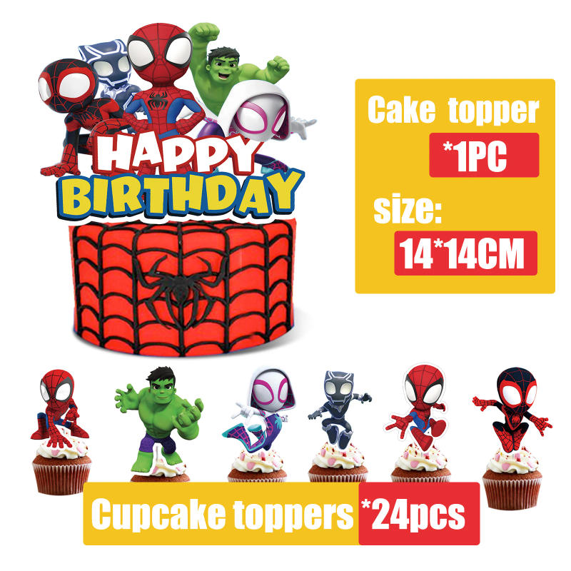Description Picture 6 of itemDisney Spiderman Birthday Party Supplies Decor 3-Tiers Display Stand Cupcake Tower Paper Tray Cake Toppers Gift Toy For Girl Boy