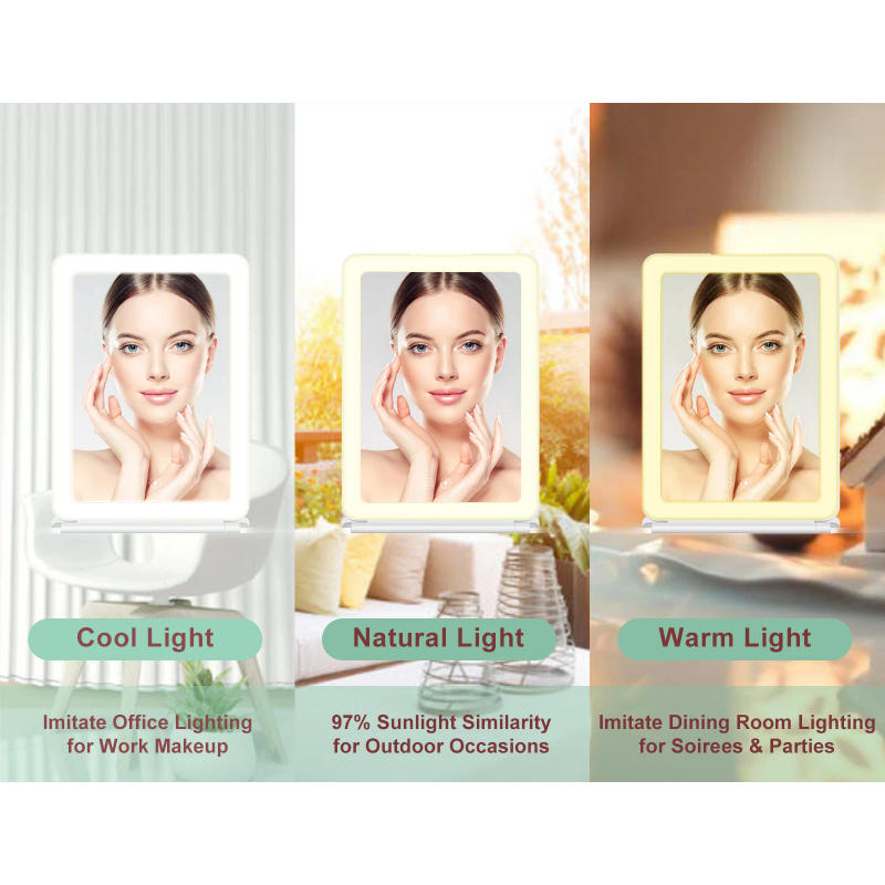 Description Picture 5 of itemPortable Makeup Mirror Light Foldable LED Vanity Mirror with 3X Magnifying Mirror Touch Control Dimmable Rechargeable