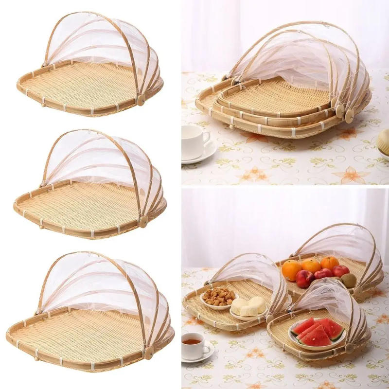 Description Picture 2 of itemAnti-insect Dustproof Basket Anti-mosquito Hand-Woven Tent Basket Fruit Vegetable Tray Mesh Drying Dustpan Food Storage Basket