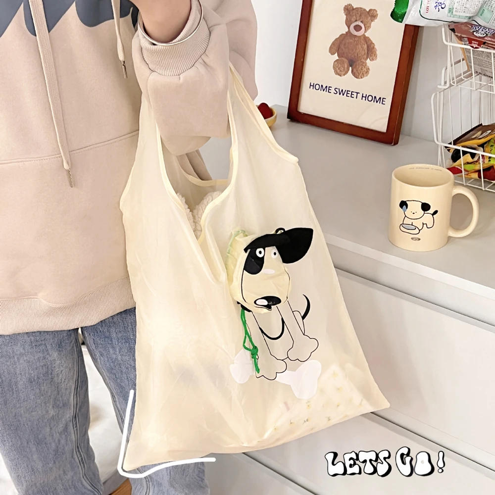 Description Picture 4 of itemFoldable Shopping Bag Reusable Travel Grocery Bag Eco-Friendly One Shoulder Handbag for Travel Cartoon Puppy Storage Tote Bag