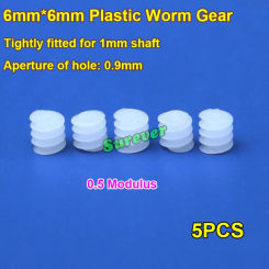 5PCS Mini 6mm Plastic Worm Gear Screw deceleration Gear Turbine 0.5 modulus Worm Gear for Micro Motor 1mm Shaft Toy