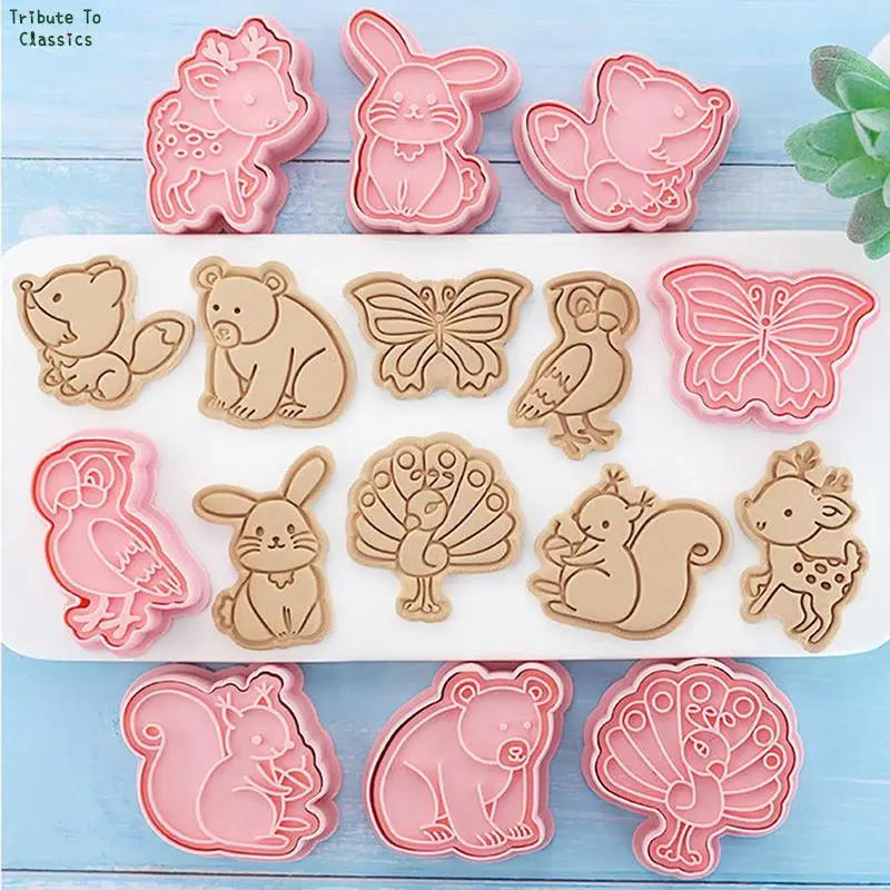 Description Picture 5 of item27 Styles Cookie Cutters Plastic 3D Dinosaur Shape Cartoon Pressable Biscuit Mold Cookie Stamp Kitchen Baking Pastry Bakeware