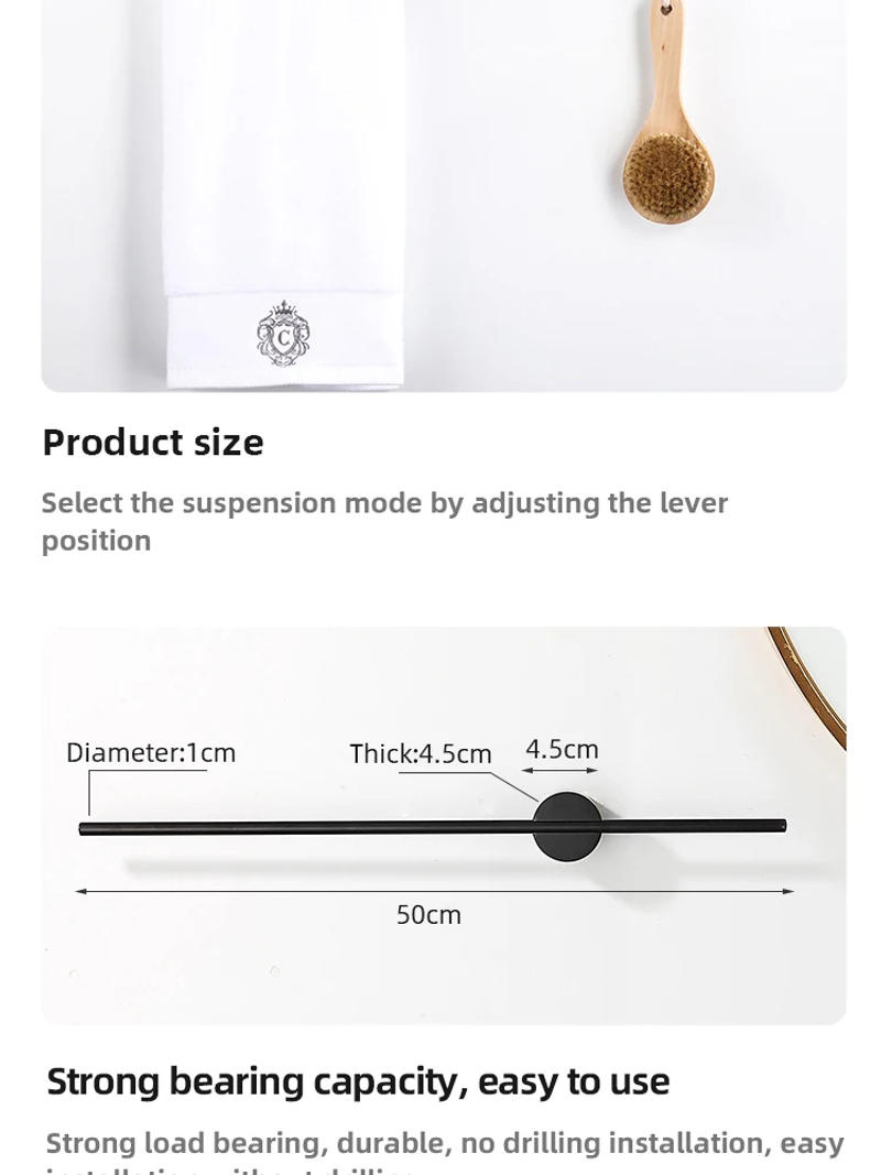 Description Picture 4 of item50cm Aluminum Towel Hanger Free-Punch Wall Mounted Towel Rack Bathroom Towel Bar Holder Adjustable Bathroom Accessories