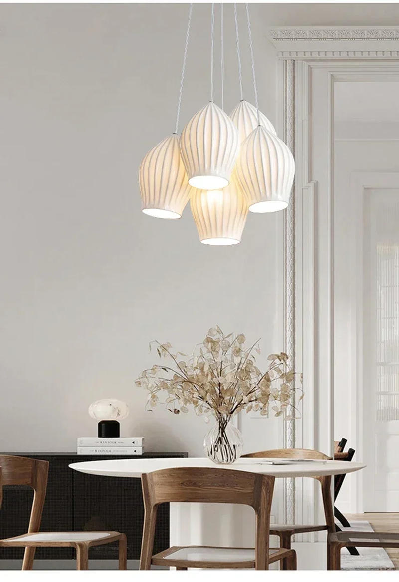 Description Picture 6 of itemWhite Ceramic Cluster LED Pendant Lamp Vintage Pendant Light Island Small Milk Hanging Chandelier Restaurant Hanging Lighting
