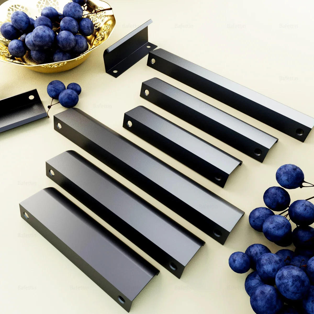 Description Picture 5 of itemAluminum Alloy Kitchen Cupboard Pulls Black Gold Hidden Cabinet Handles Drawer Knobs Bedroom Door Furniture Handle