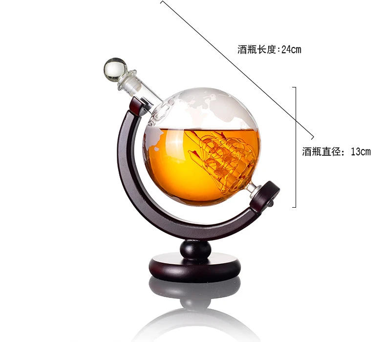 Description Picture 5 of itemWhiskey Glass Set Crystal Globe Liquor Carafe for Whisky Vodka Sailboat in Decanter with Finished Wooden Stand Bar Tools Cup Hot