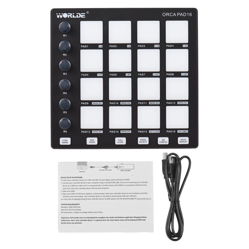 Description Picture 5 of itemMIDI Controller Mini Controller Pad USB Backlit Drum Pads Beat Maker Machine 6Assignable Knobs Note Repeat Full Level Buttons