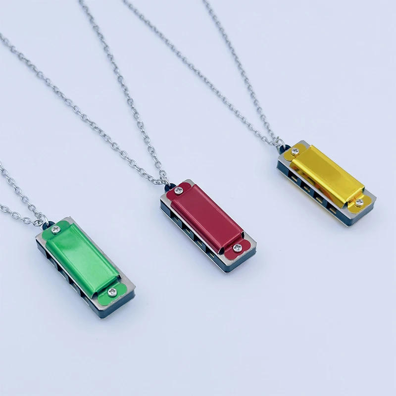 Description Picture 4 of itemMini Harmonica Pendant Necklace Keychain Four-hole Musical Instruments Men Women Couple Necklace Sweater Chain 4 Holes 8 Tones