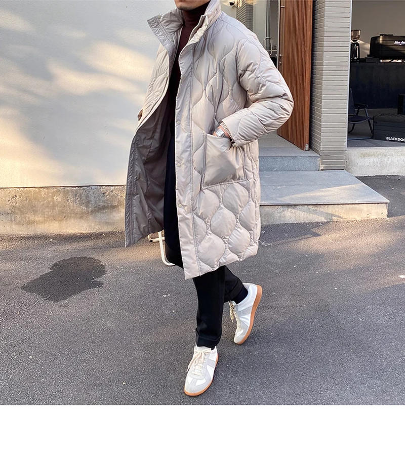 Description Picture 4 of itemMen's Down Parka Long Regular Fit Stand Collar Diamond Pattern Korean Stylish Style Winter Warm Jacket