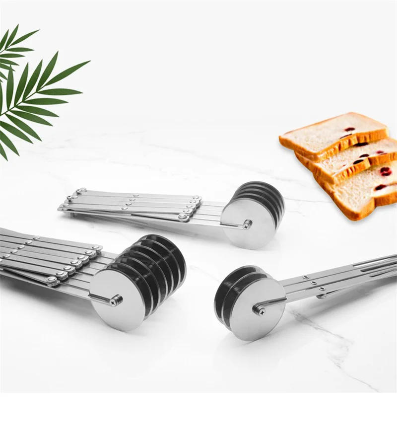 Description Picture 2 of itemStainless Steel Dough Divider 3/5/7 Wheel Cutter Flexible Roller Blade Dough Knife Noodle Pizza Pastry Peeler Baking Pan Tool
