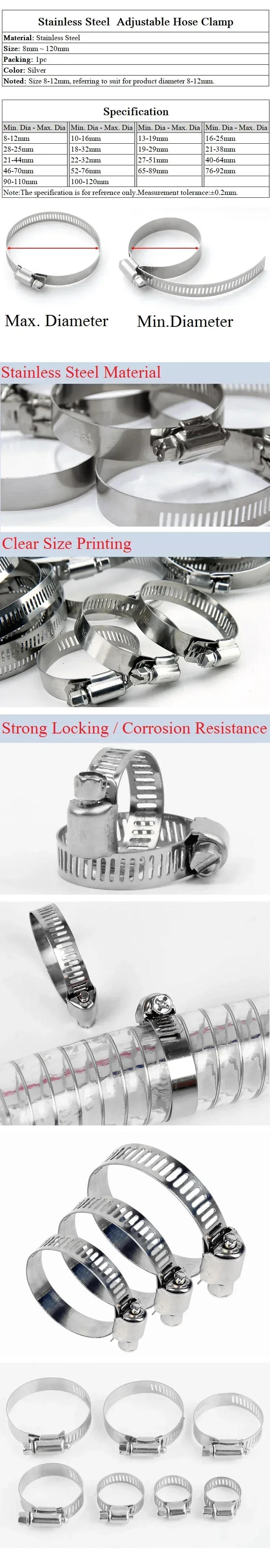 Description Picture 2 of item5/10pcs Stainless Steel Drive Hose Clamps Adjustable 8mm~120mm Tri Gear Worm Fuel Tube Water Pipe Fixed Clip Spring Cramps