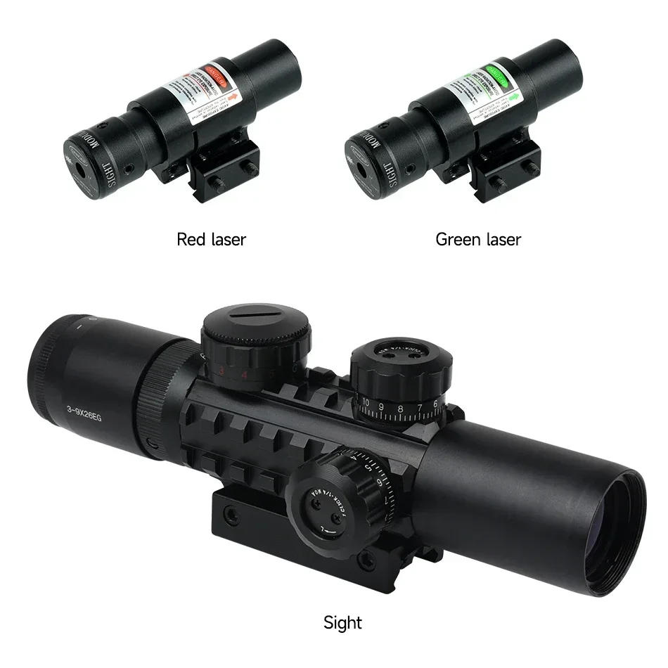Description Picture 5 of item3-9X26EG Red/Green Laser Sight Combo Rifle Scope Outdoors Tactical Optical Compact Scope Reflex Riflescopes Hunting Accessory