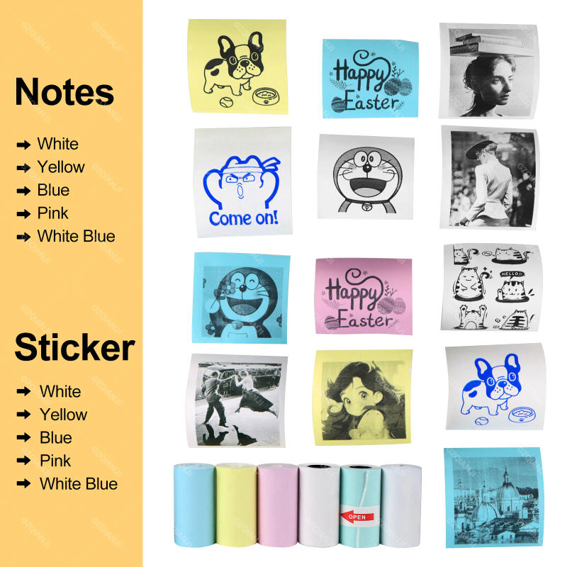 Description Picture 3 of item58mm thermal Color White Sticker Adhesive Notes Paper Rolls DIY Receipt Bill Drawing for Peripage A6 Mini Photo Printer Papers